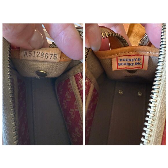 Dooney & Bourke Red Signature Canvas Tan Leather Crossbody Zipper Clutch - Picture 5 of 8